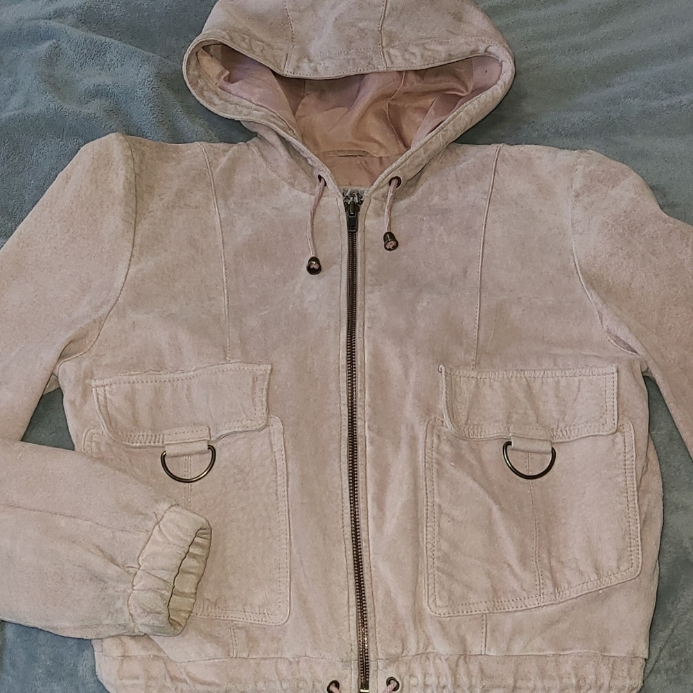 Pink Leather Waist Length Jacket